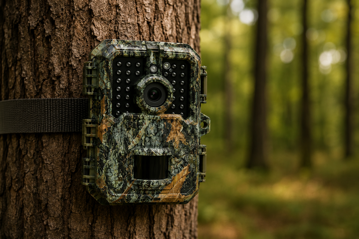 Mini caméra de chasse installée sur un arbre