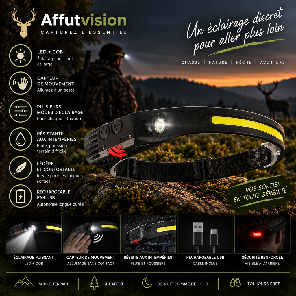 Lampe frontale LED rechargeable